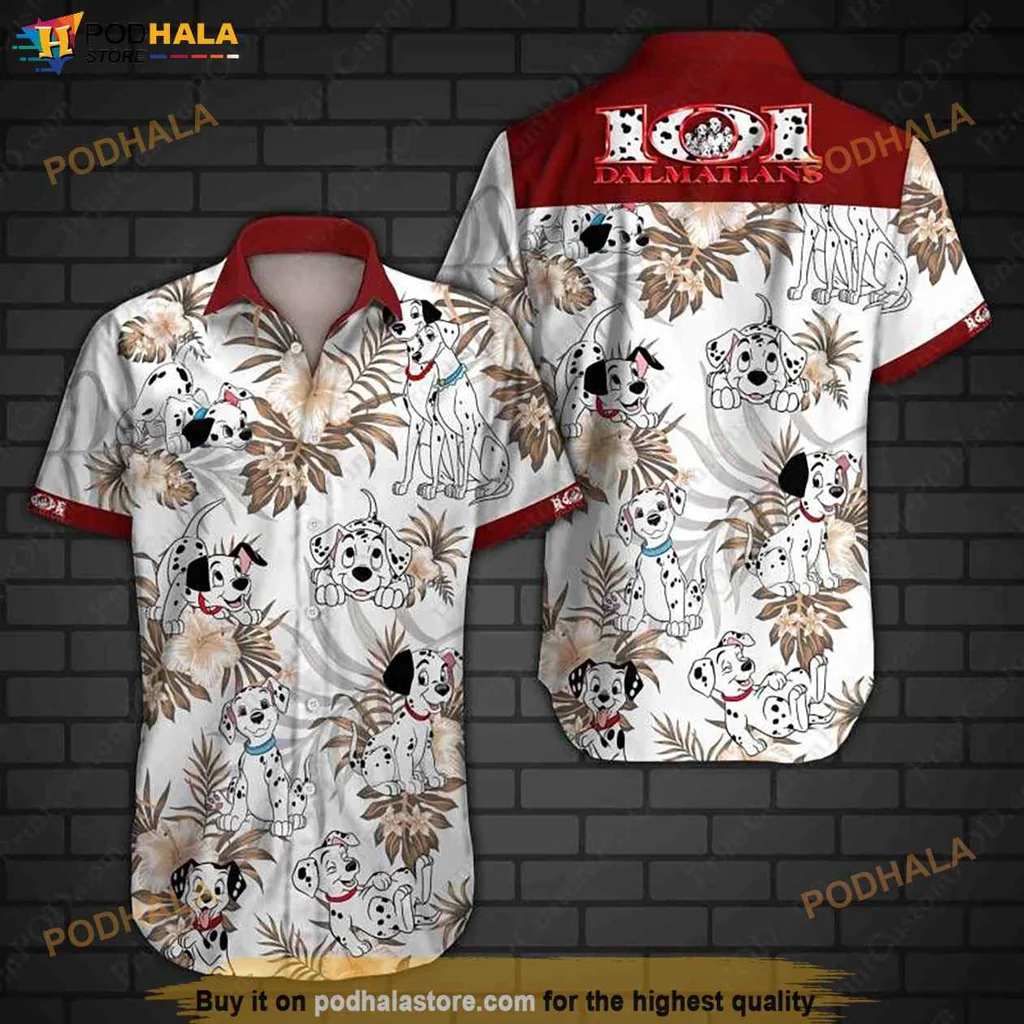 Dalmatians Cartoon Hawaiian Shirt With Playful Puppies And Tropical Background