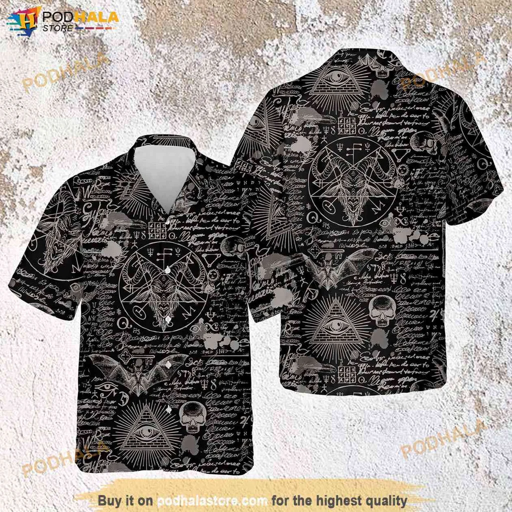 Dark Gothic Aloha Shirt, Occult Symbols And Skulls Design For Bold Fashion Dark Gothic Aloha Shirt, Occult Symbols And Skulls Design For Bold Fashion