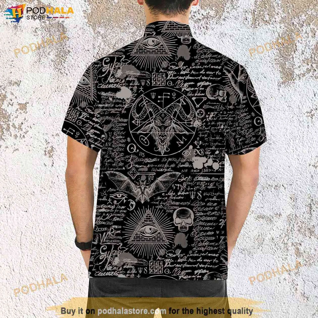 Dark Gothic Tropical Shirt, Occult Symbols And Skulls Design For Bold Fashion Dark Gothic Tropical Shirt, Occult Symbols And Skulls Design For Bold Fashion