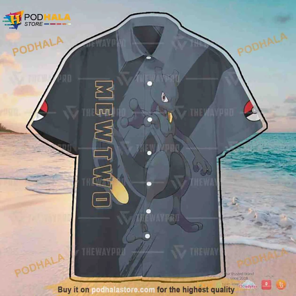 Dark Mewtwo Aloha Shirt With Dynamic Graphic Design