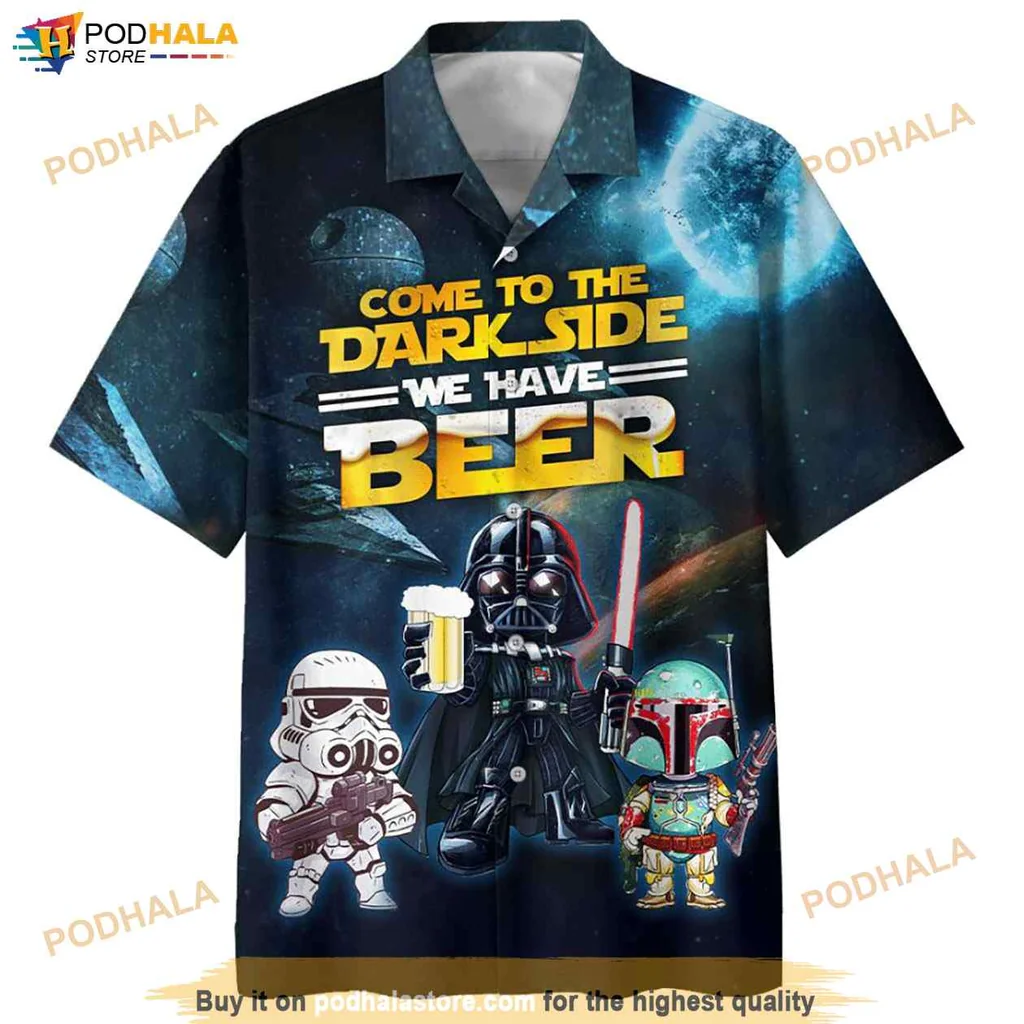 Dark Side Beer Hawaiian Shirt Featuring Stormtrooper, Darth Vader, Boba Fett