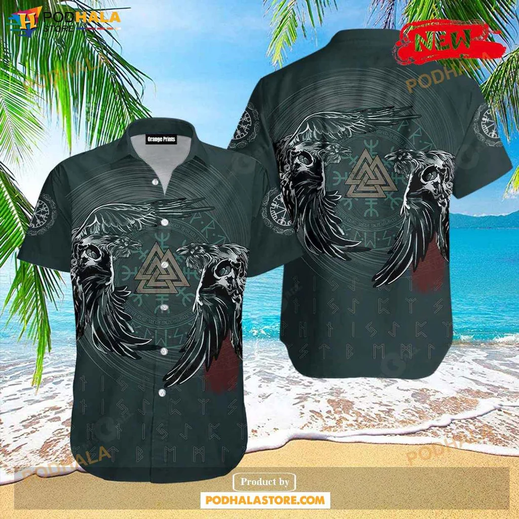 Dark Viking Ravens Hawaiian Shirt, Edgy Skull Design For Alternative Fashion