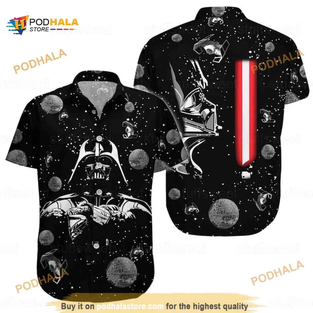 Darth Vader Aloha Shirt With Cosmic Design For Star Wars Fans