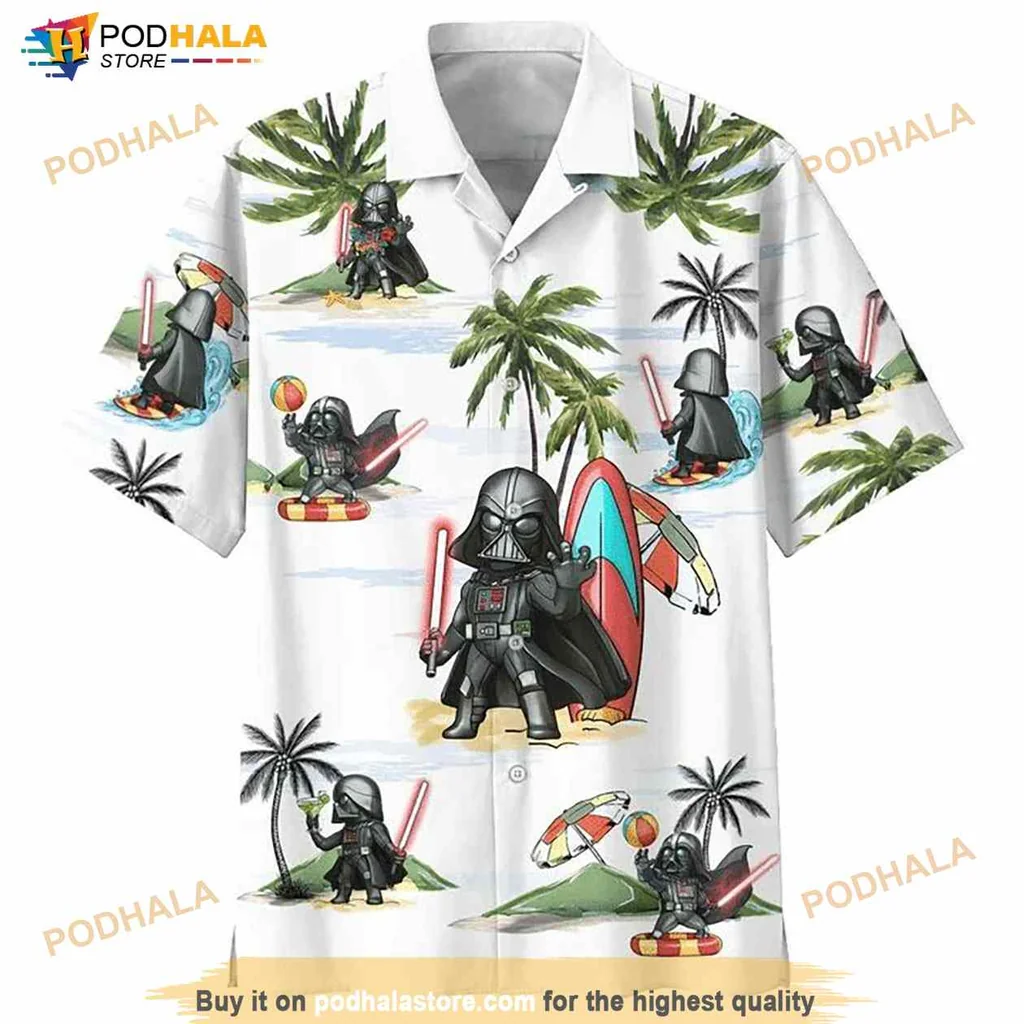 Darth Vader Beach Hawaiian Shirt Featuring Fun Surfing And Volleyball Scenes