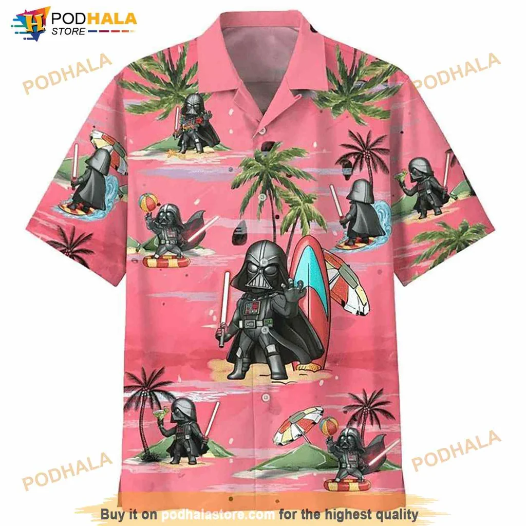 Darth Vader Beach Hawaiian Shirt With Surfing And Tropical Designs