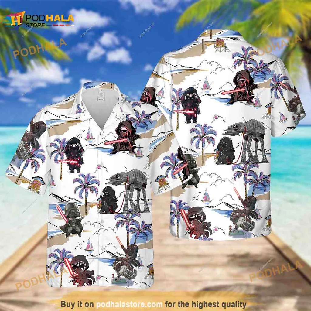 Darth Vader Funny Hawaiian Shirt Featuring Lightsabers And Tropical Design
