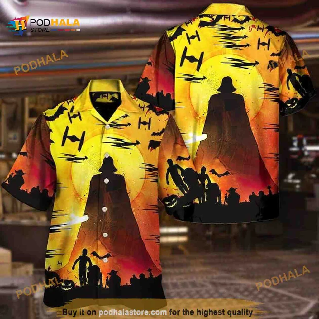 Darth Vader Halloween Aloha Shirt With Star Wars Silhouettes