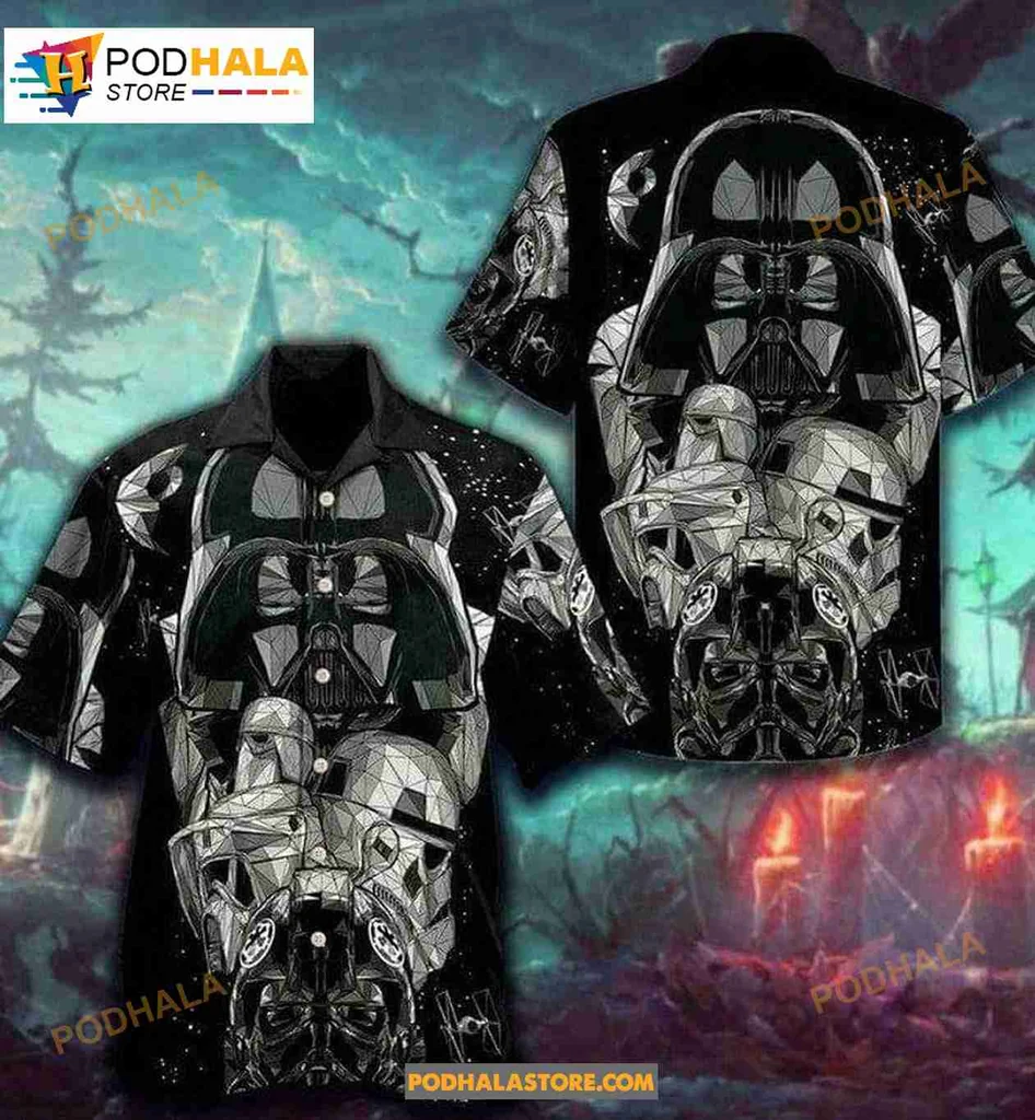 Darth Vader Hawaiian Shirt With Geometric Design And Stormtrooper Elements