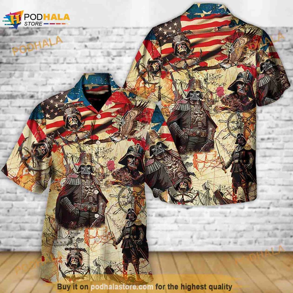 Darth Vader Patriotic Hawaiian Shirt With American Flag Design
