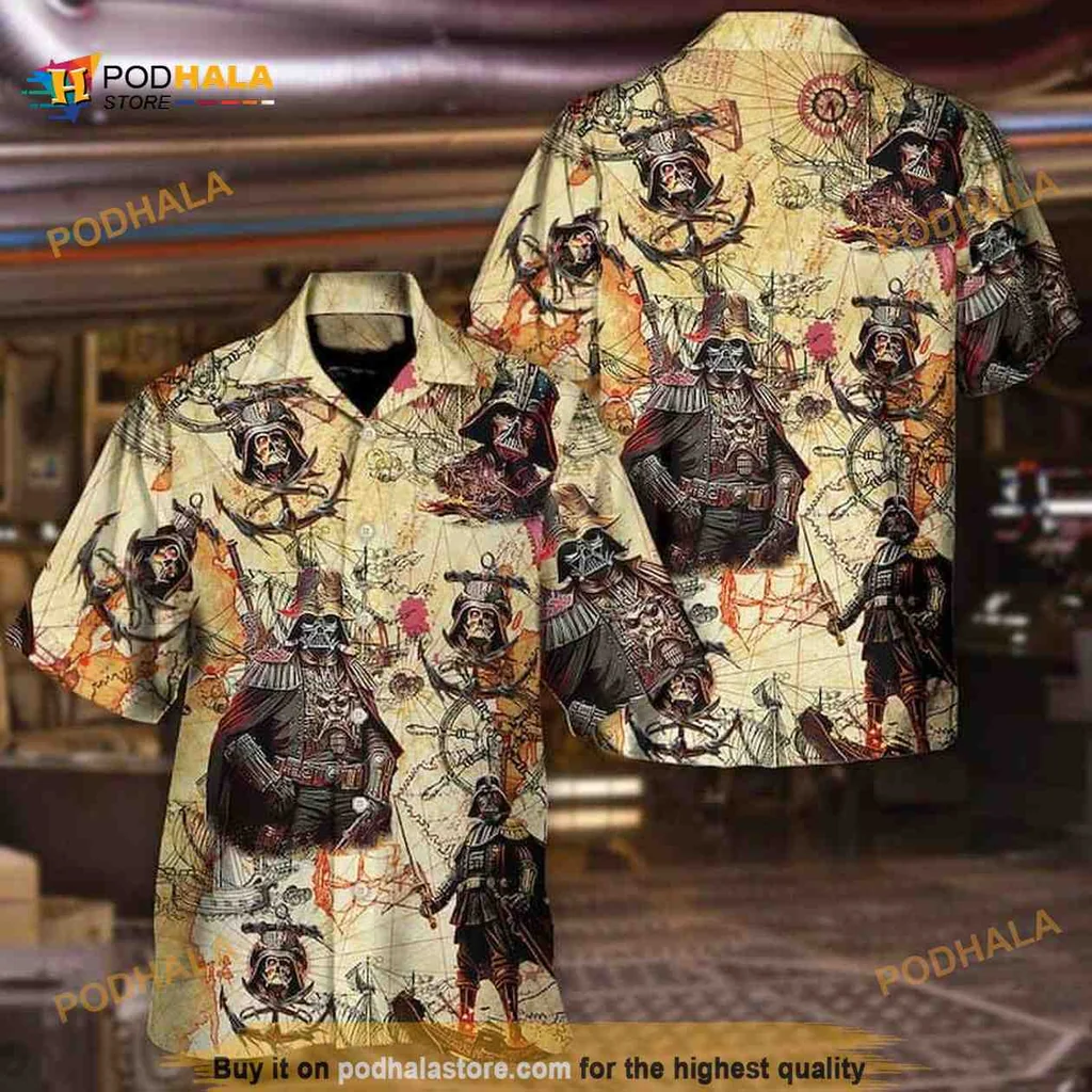 Darth Vader Pirate Hawaiian Shirt With Treasure Map Design