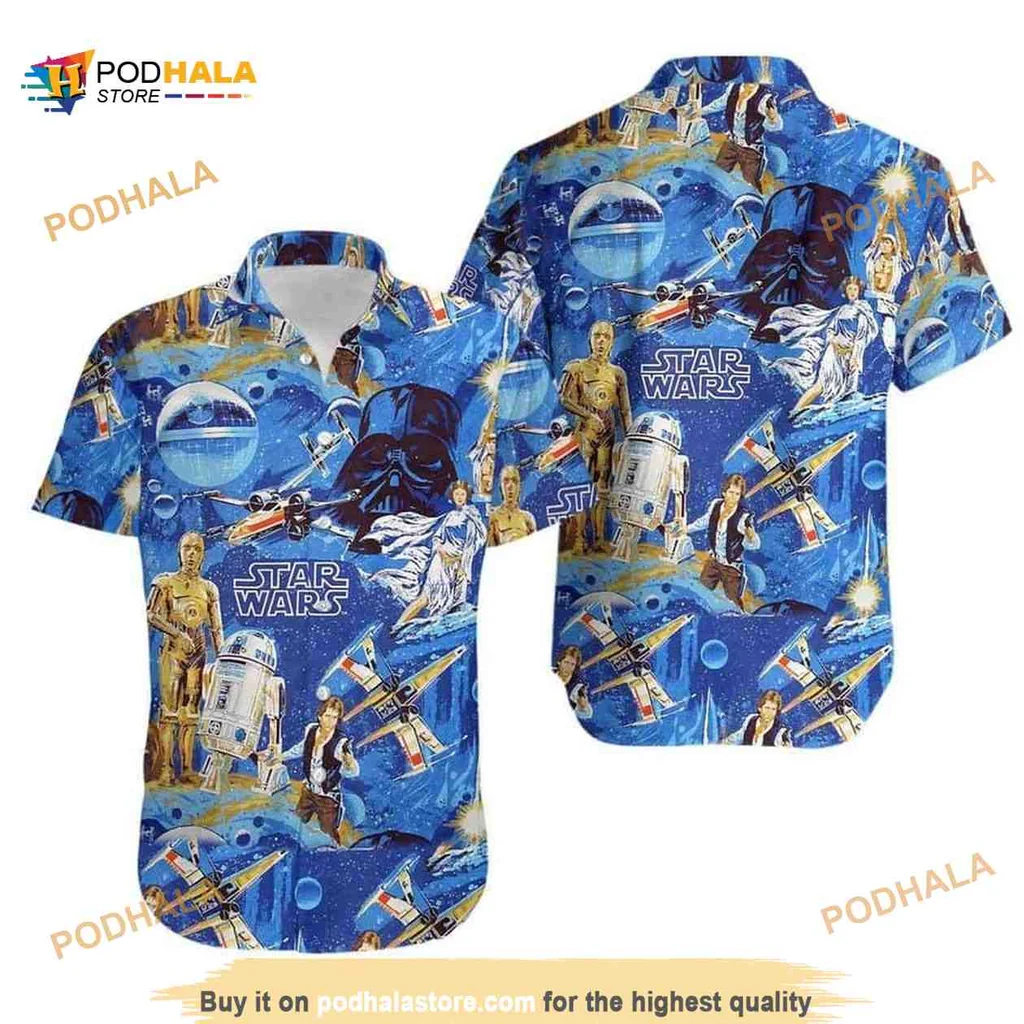 Darth Vader Star Wars Hawaiian Shirt Featuring Iconic Characters And Spaceships