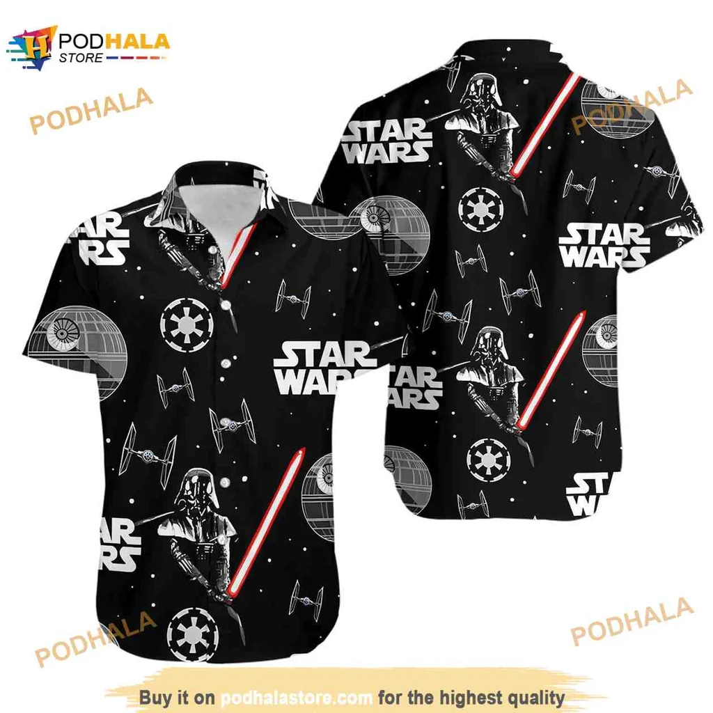 Darth Vader Star Wars Hawaiian Shirt With Red Lightsaber Design