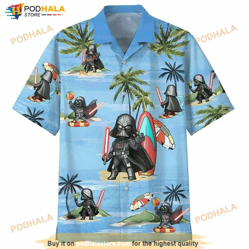 Darth Vader Summer Hawaiian Shirt With Cartoon Design And Beach Activities