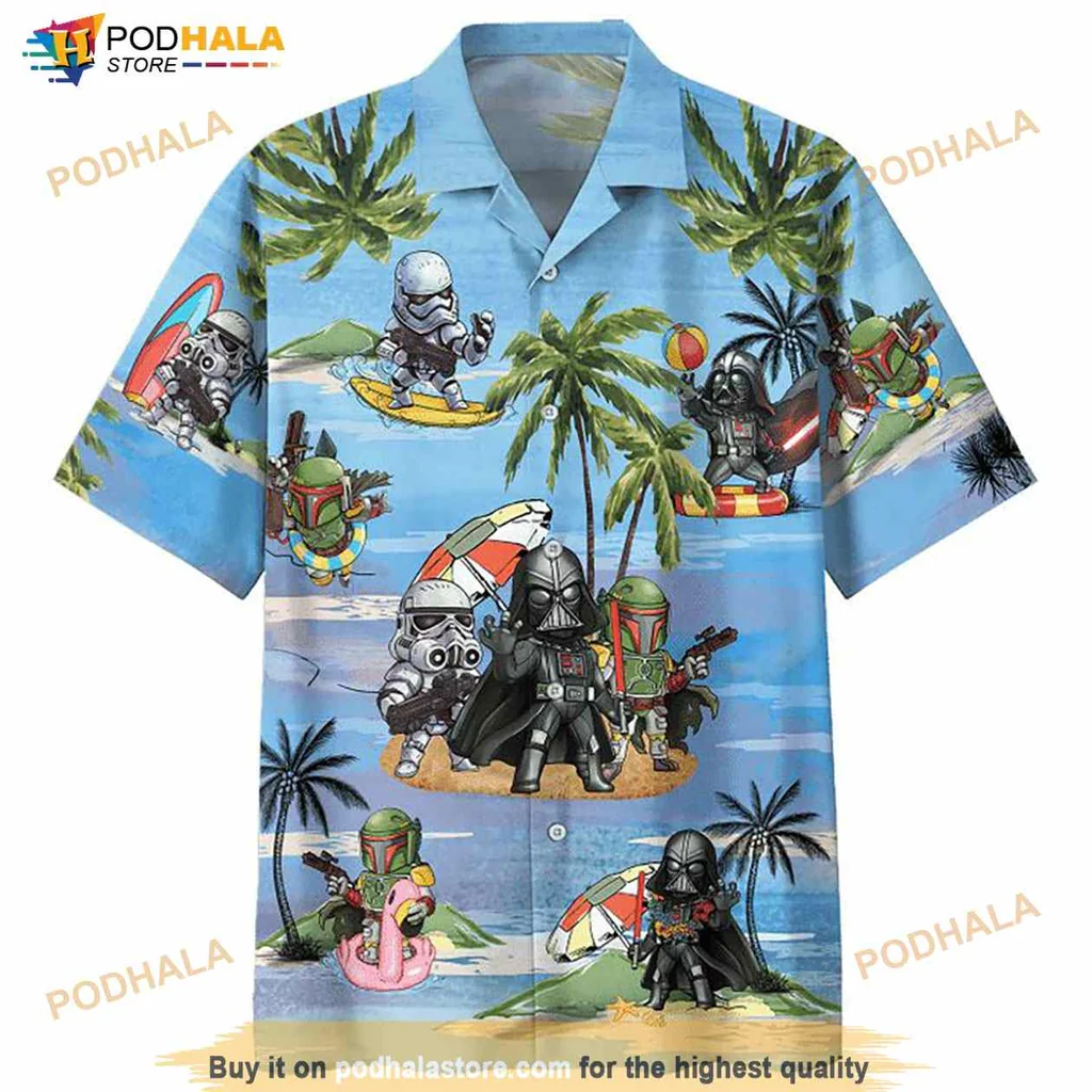 Darth Vader Summer Hawaiian Shirt With Star Wars Characters And Tropical Design