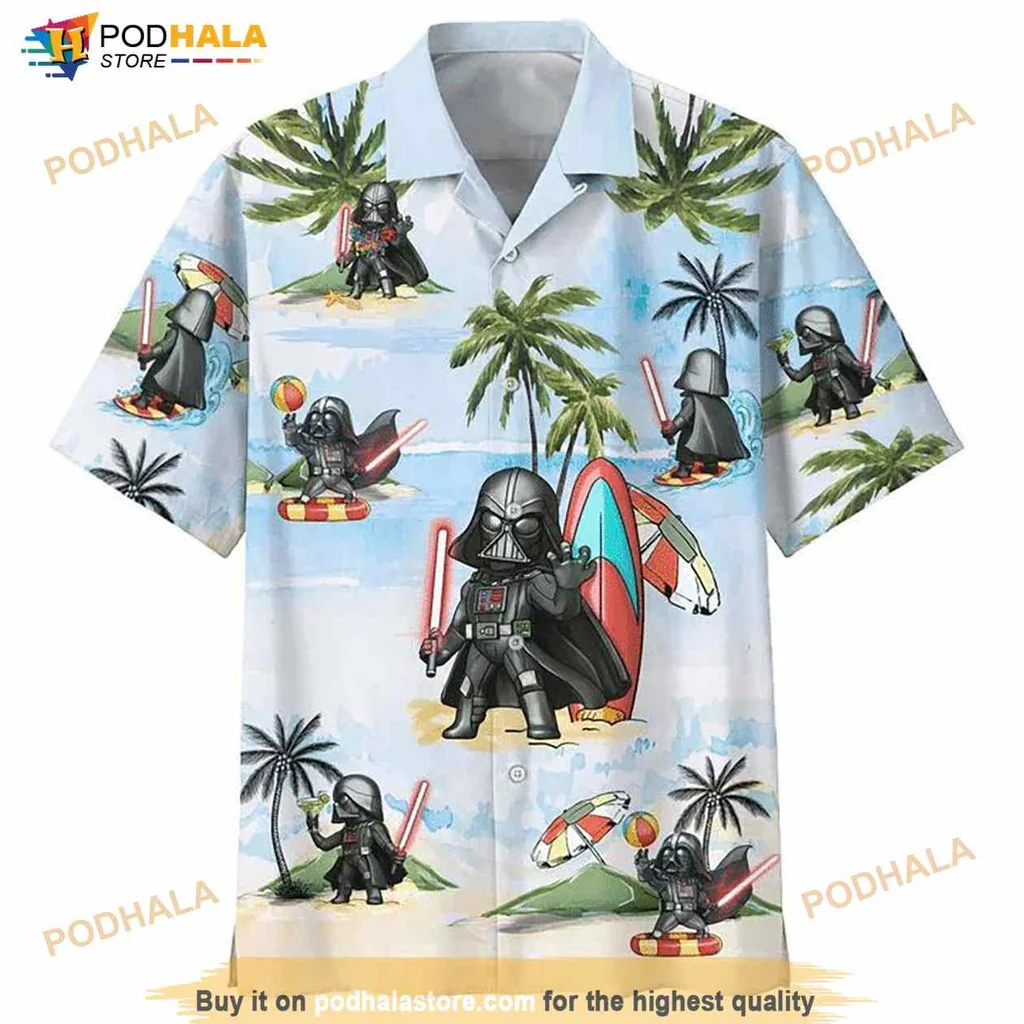 Darth Vader Summer Hawaiian Shirt With Surfing And Beach Fun