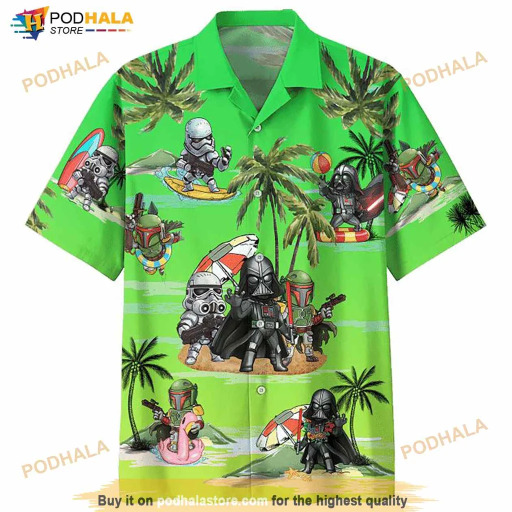 Darth Vader Summer Hawaiian Shirt With Surfing Star Wars Characters