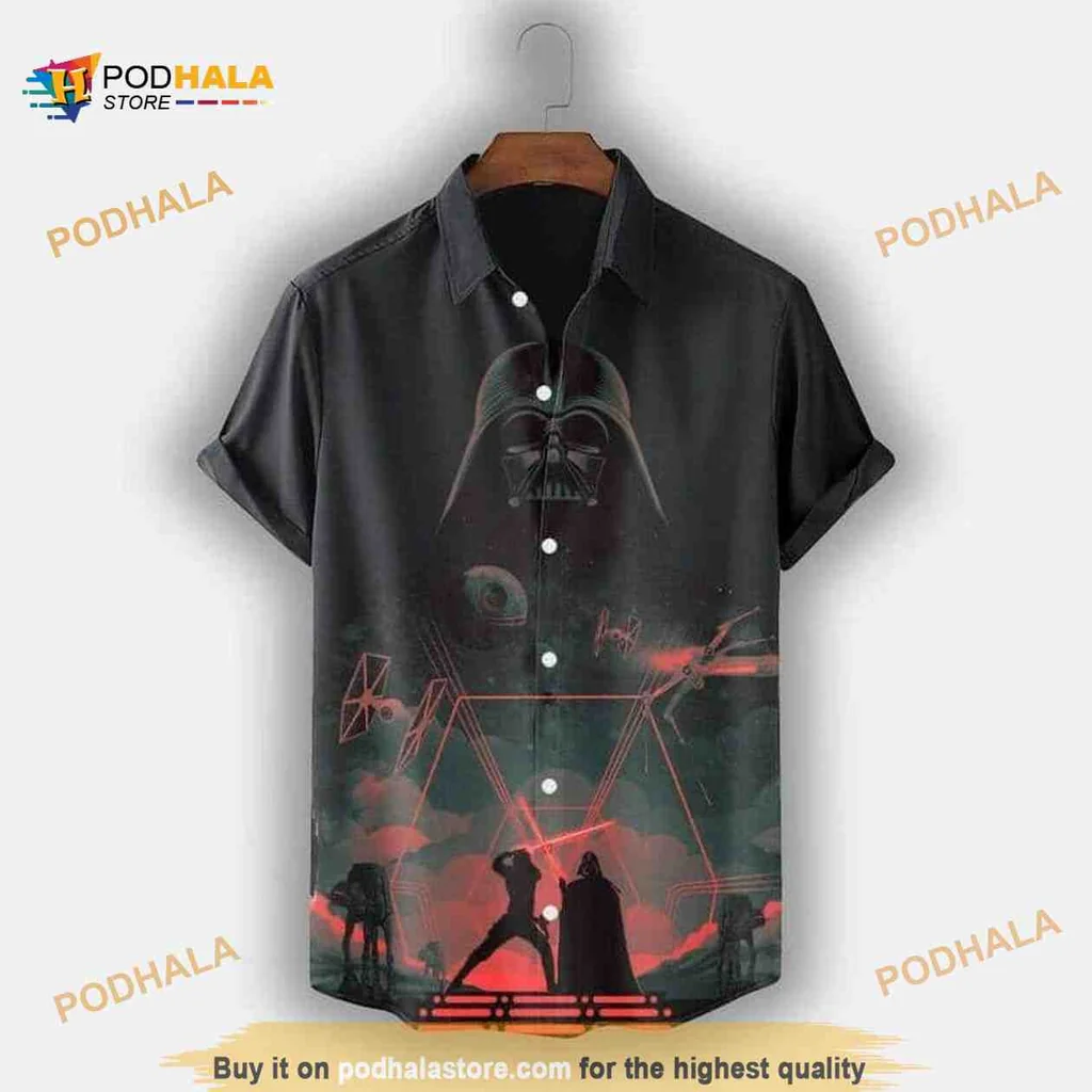 Darth Vader Synthwave Aloha Shirt, Retro Spaceship Design For Star Wars Fans