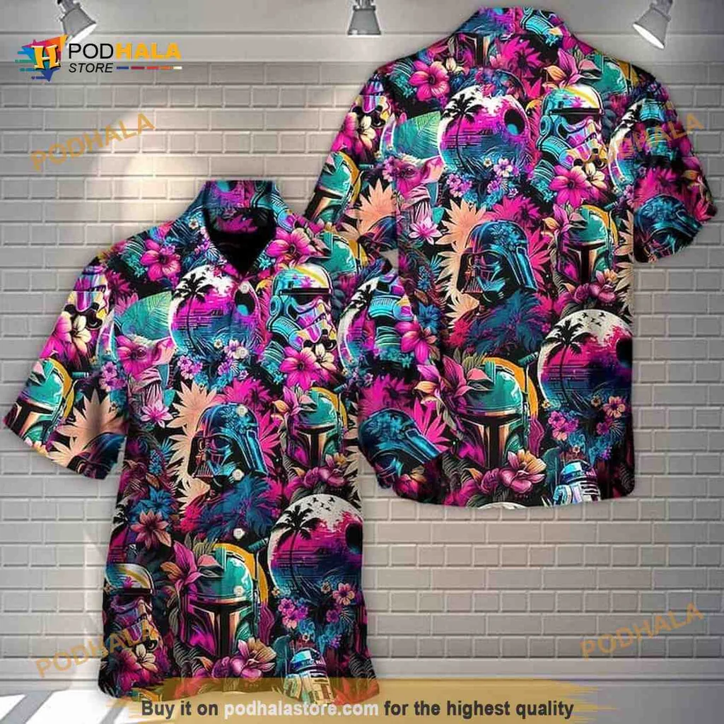 Darth Vader Synthwave Hawaiian Shirt, Retro Beach Vacation Style
