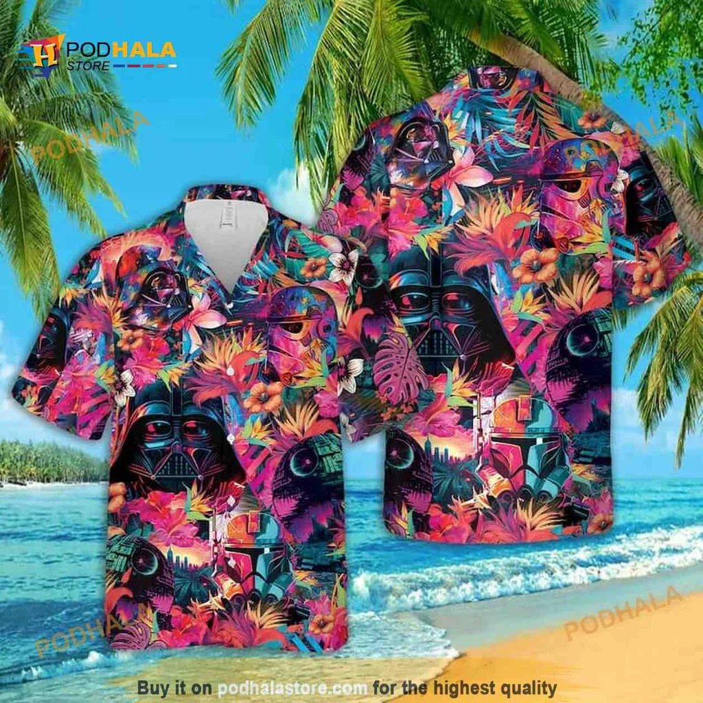 Darth Vader Synthwave Hawaiian Shirt, Retro Tropical Design