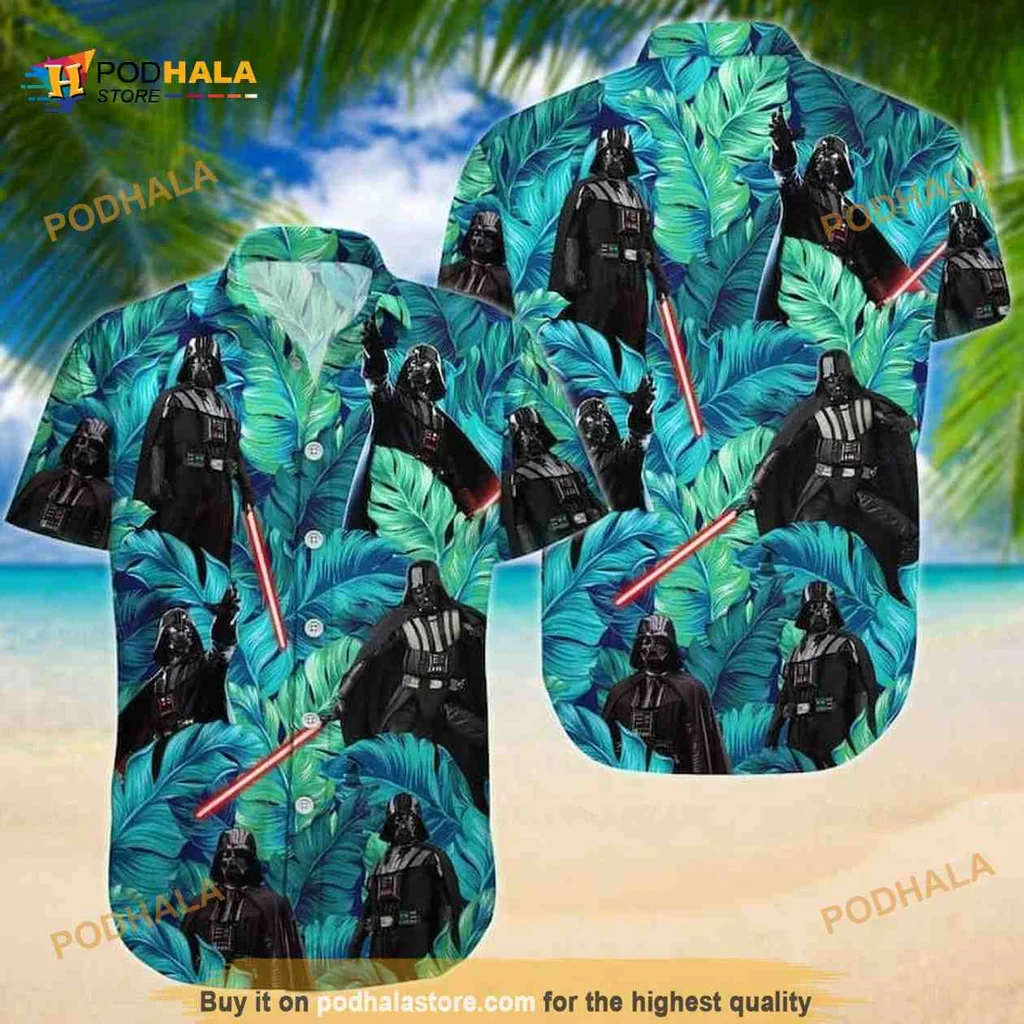 Darth Vader Tropical Aloha Shirt With Palm Leaves And Lightsaber