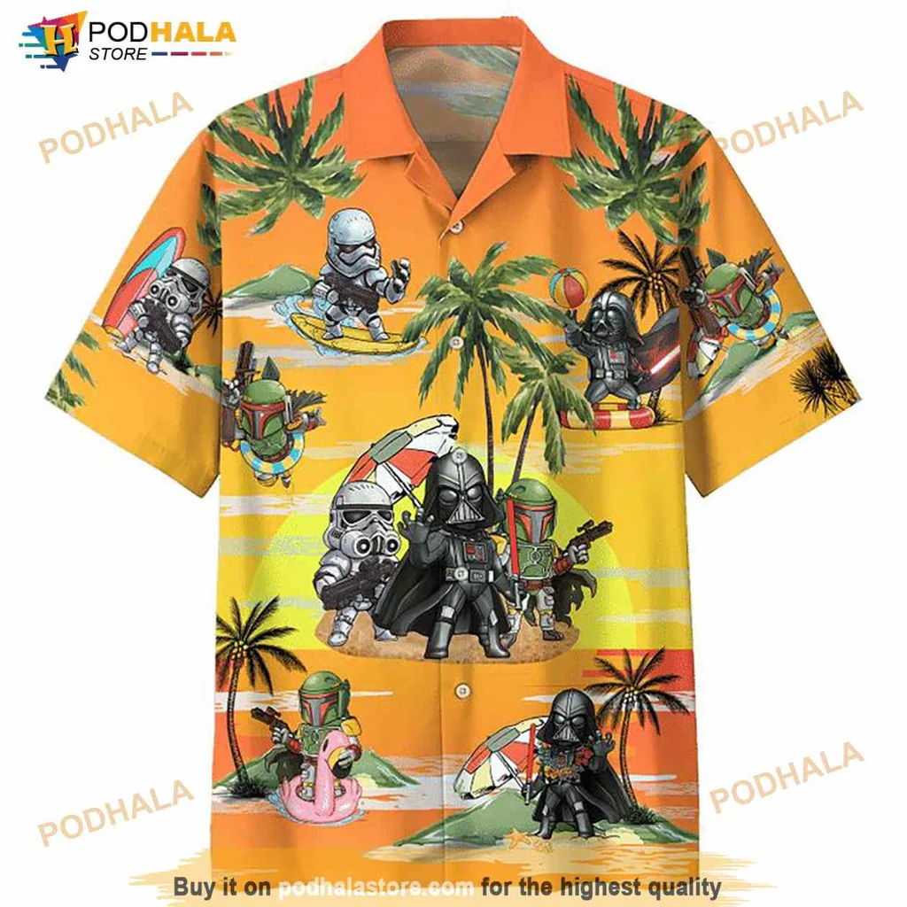 Darth Vader Tropical Hawaiian Shirt With Iconic Characters And Sunset