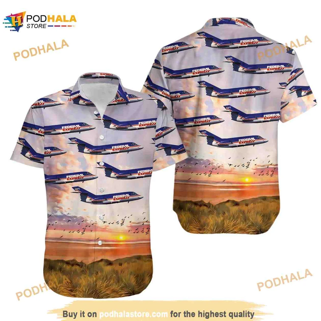Dassault Falcon 20 Hawaiian Shirt With Sunset Landscape Design