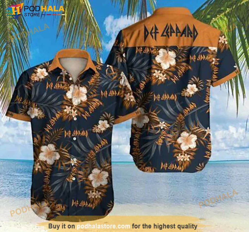 Def Leppard Hawaiian Shirt With Tropical Floral Print