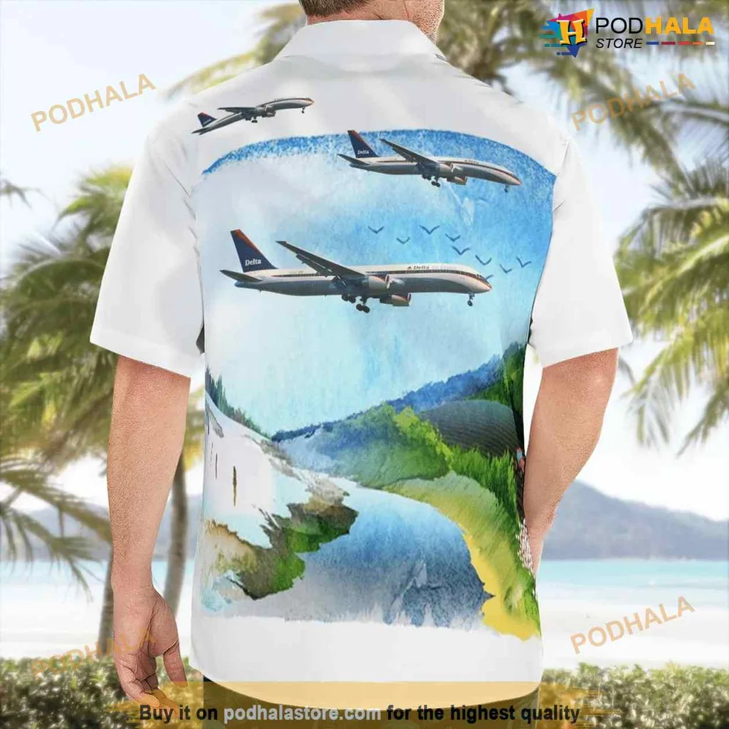 Delta Air Lines Aviation Aloha Shirt Featuring Boeing 767 Aircraft Delta Air Lines Aviation Aloha Shirt Featuring Boeing 767 Aircraft