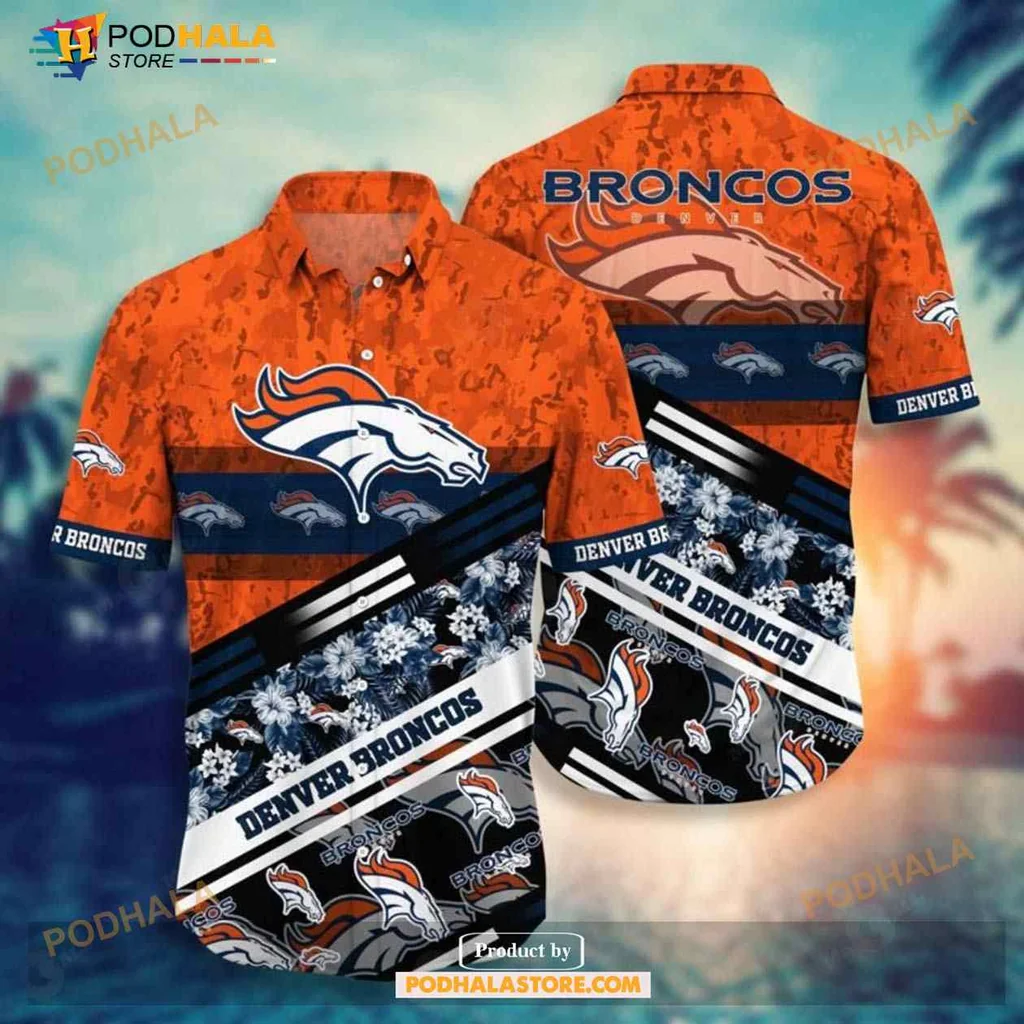 Denver Broncos Aloha Shirt Featuring Bold Orange Design And Logo