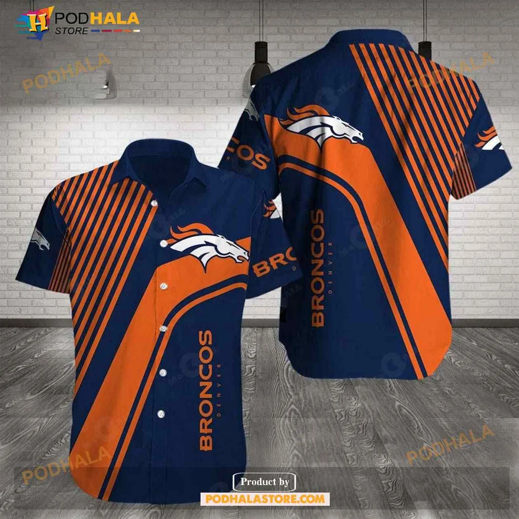 Denver Broncos Aloha Shirt, Vibrant Navy Blue And Orange Design