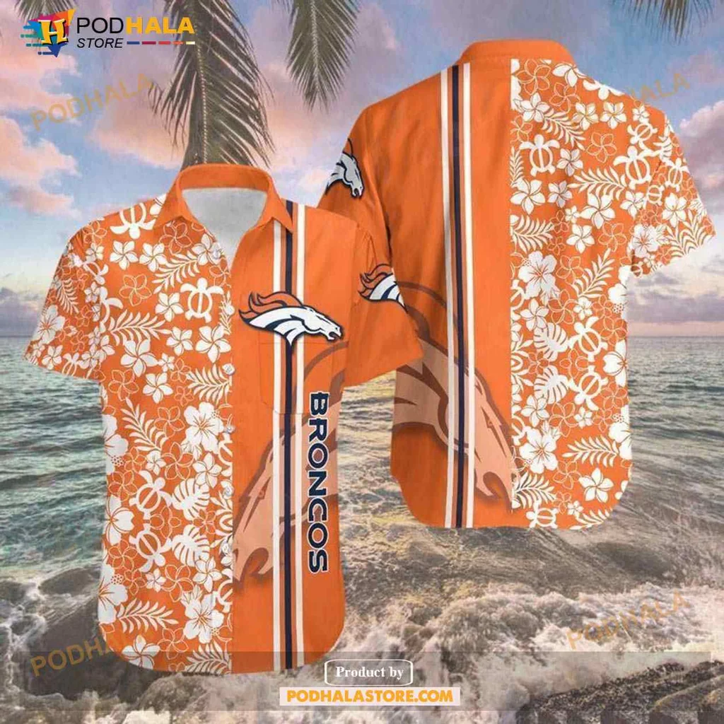 Denver Broncos Aloha Shirt With Floral Pattern And Bold Logo