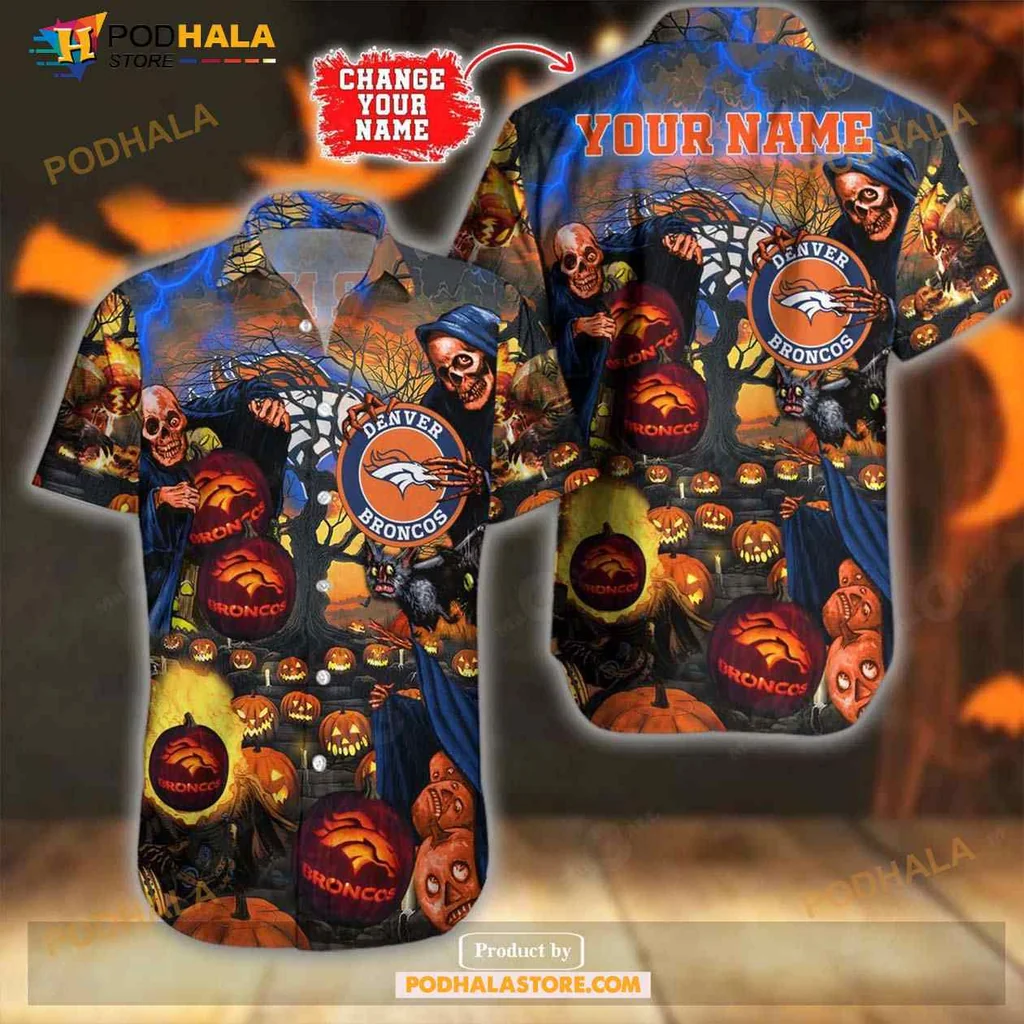 Denver Broncos Halloween Hawaiian Shirt With Spooky Design