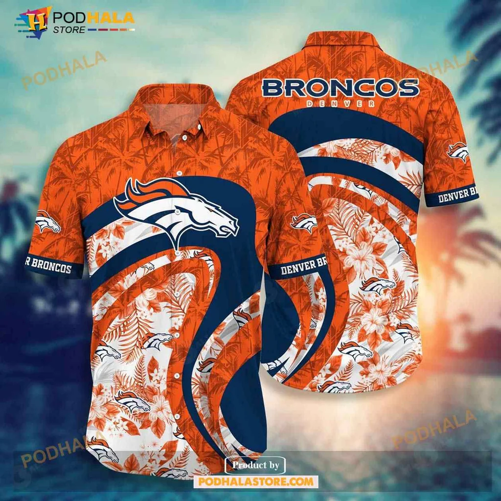 Denver Broncos Hawaiian Shirt With Tropical Design And Logo