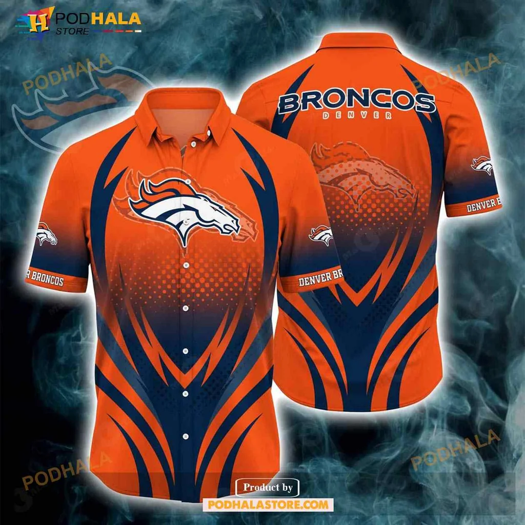 Denver Broncos Summer Aloha Shirt With Vibrant Orange And Navy Design