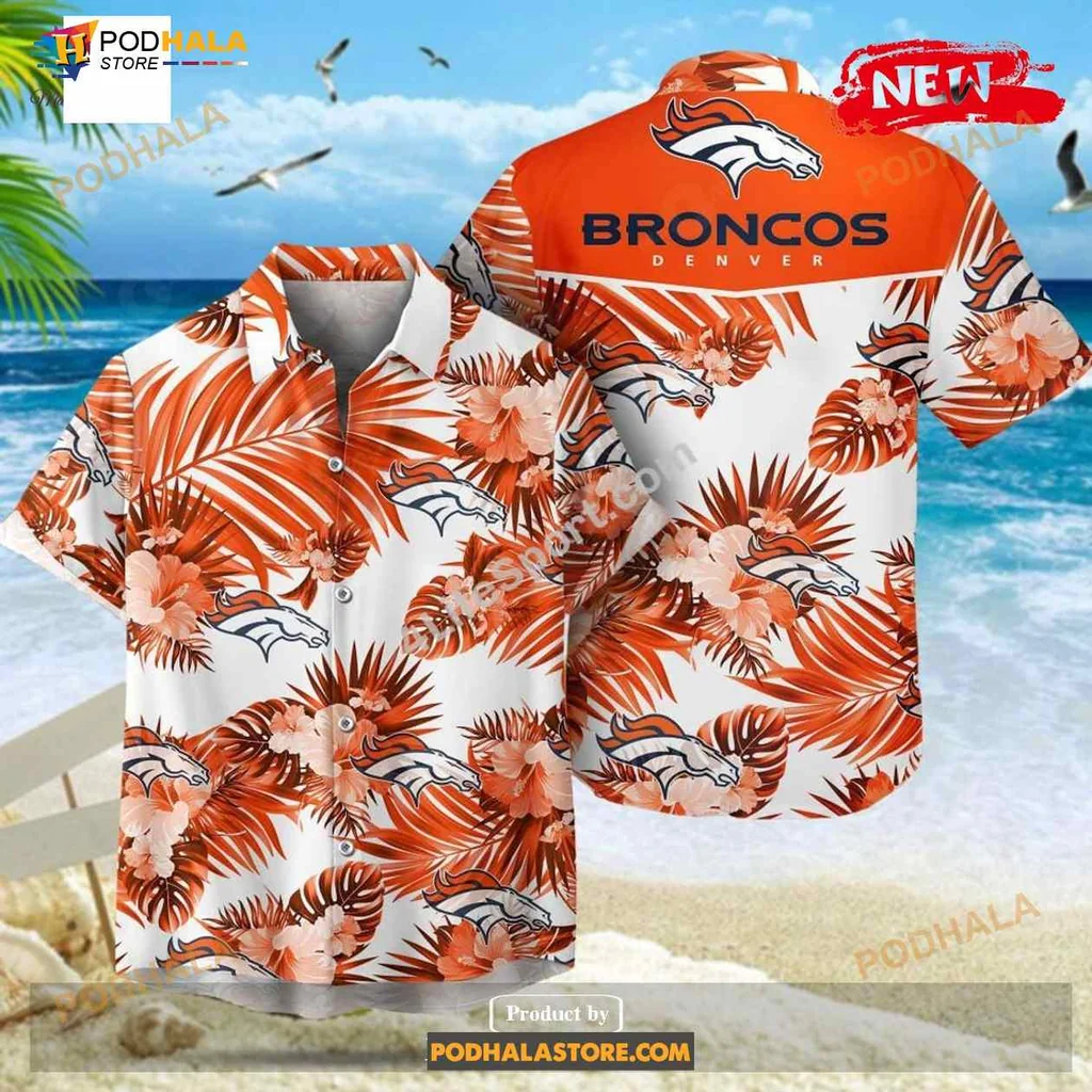 Denver Broncos Tropical Hawaiian Shirt With Palm Leaves And Floral Design