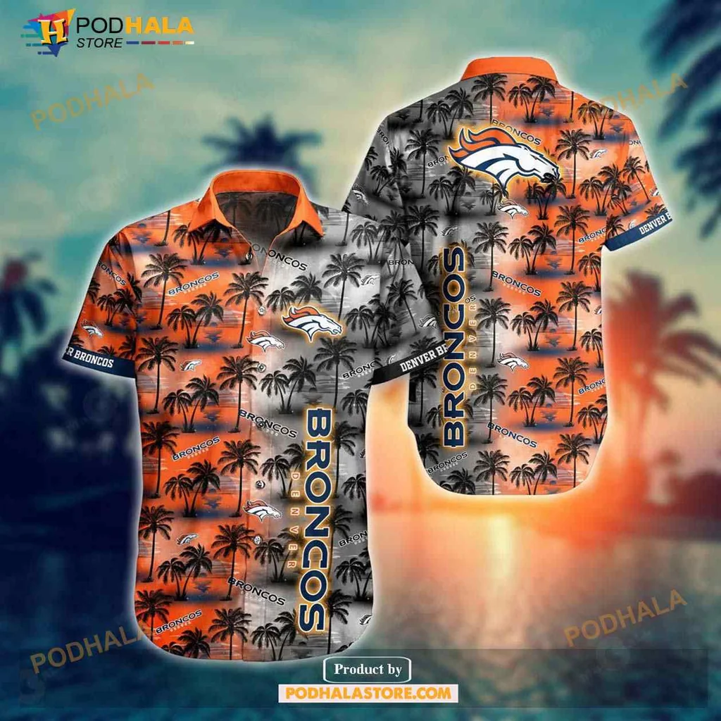 Denver Broncos Tropical Hawaiian Shirt With Palm Trees And Sunset Design