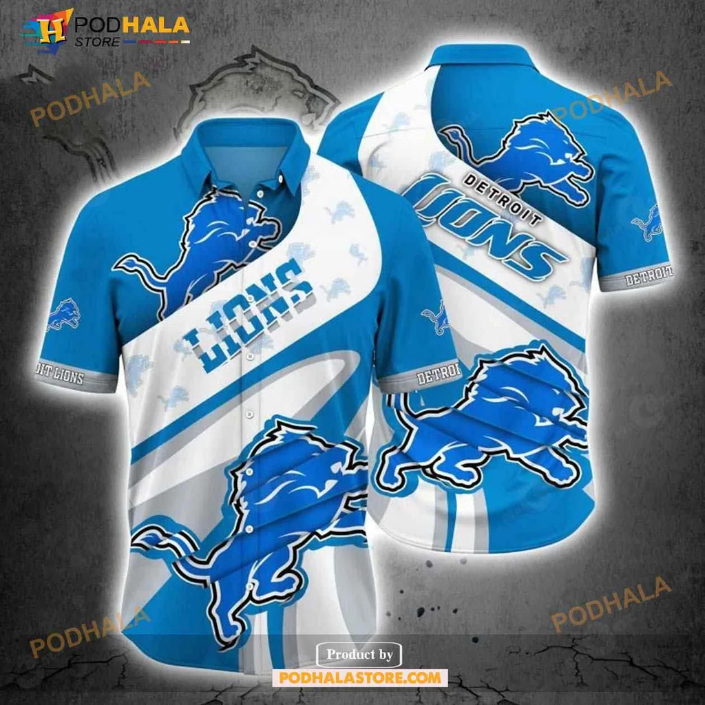 Detroit Lions Aloha Shirt Featuring Bold Logo And Playful Design