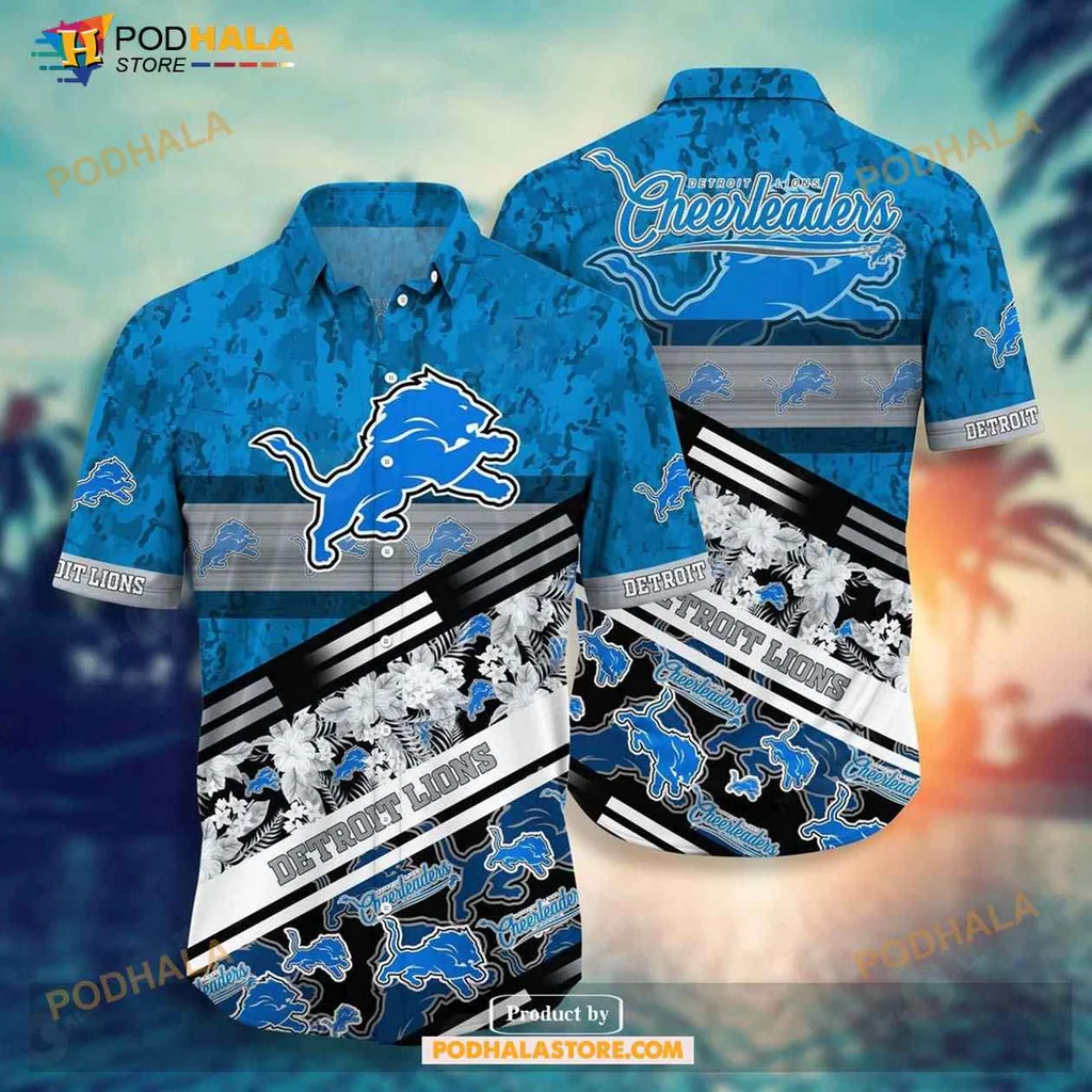 Detroit Lions Floral Hawaiian Shirt With Bold Team Logo