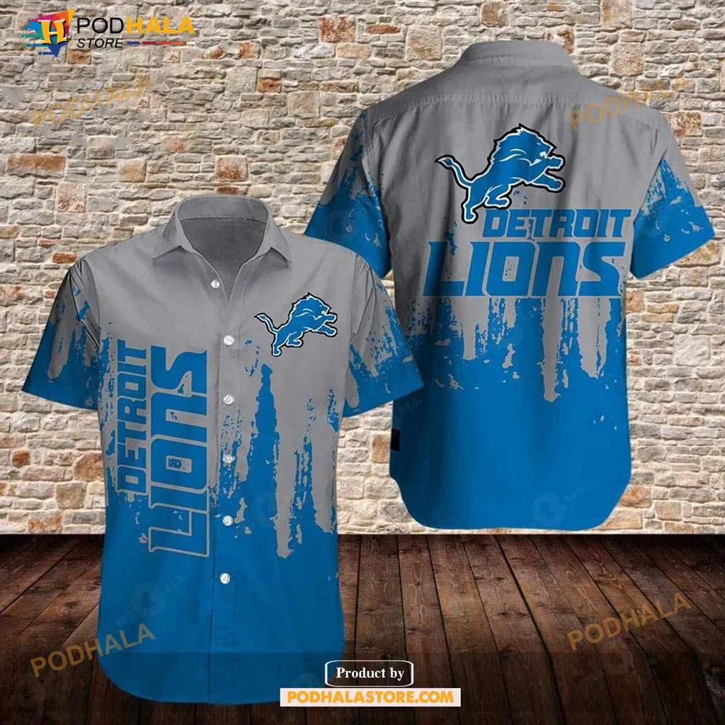 Detroit Lions Hawaiian Shirt, Bold Blue And Gray Design For Fans