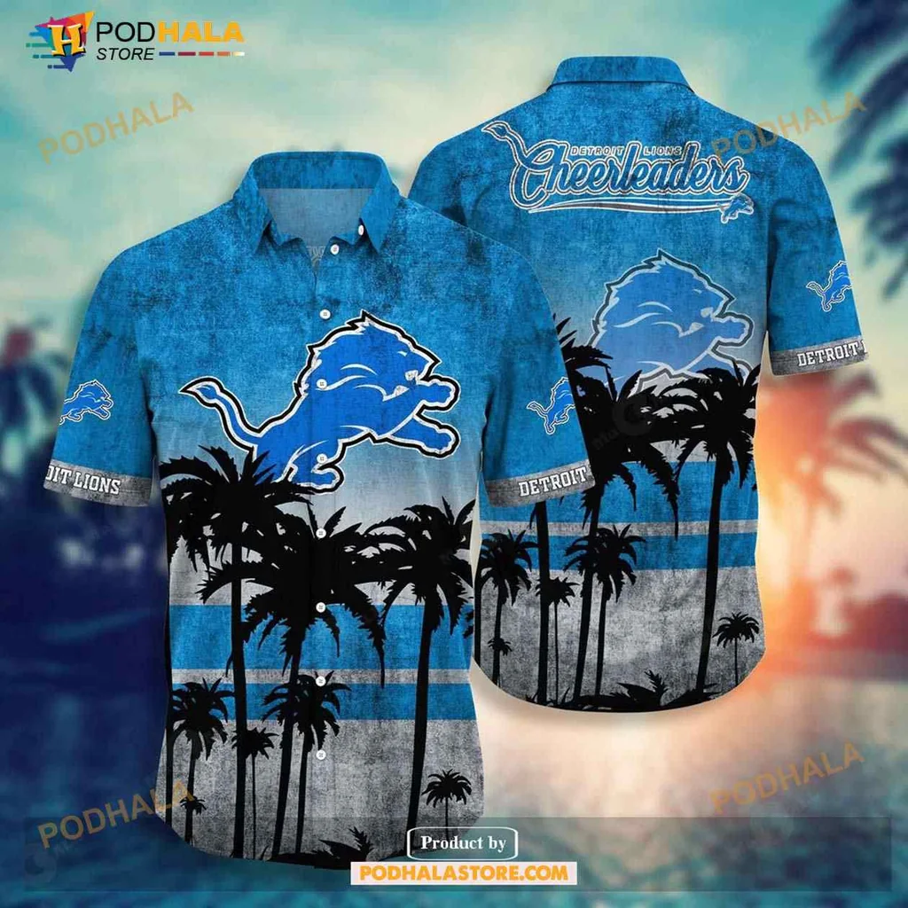 Detroit Lions Hawaiian Shirt Featuring Tropical Design And Team Logo