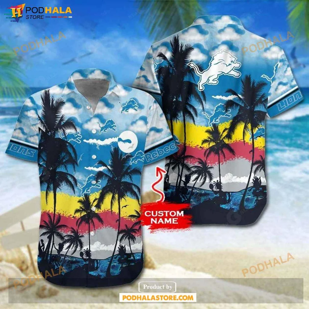Detroit Lions Hawaiian Shirt, Vibrant Tropical Design With Lion Silhouette