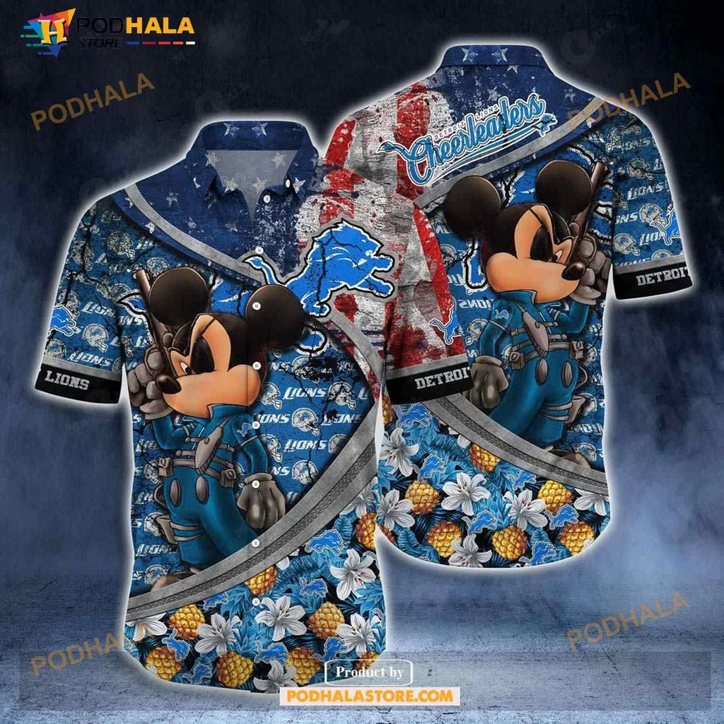 Detroit Lions Mouse Aloha Shirt With Playful Floral Design For Fans