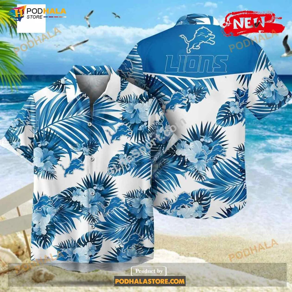 Detroit Lions Tropical Hawaiian Shirt With Palm Leaves And Bold Lion Design