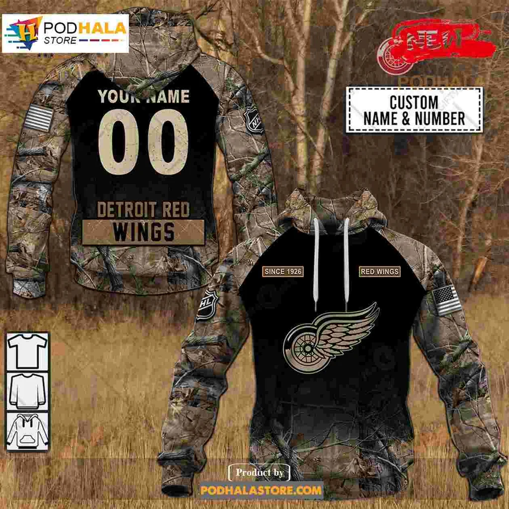 Detroit Red Wings Camouflage Hoodie Featuring Rugged Outdoor Design