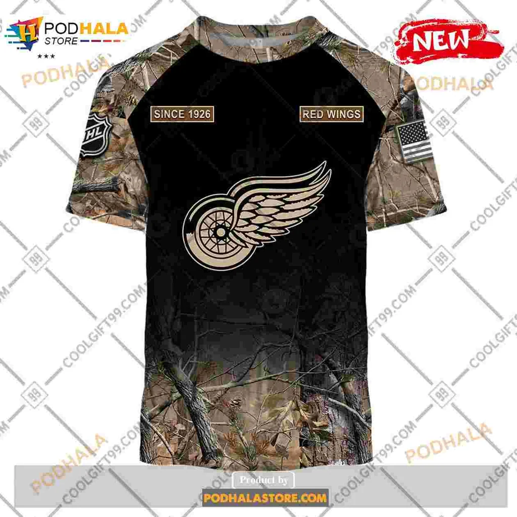Detroit Red Wings Camouflage Hoodie Featuring Rugged Outdoor Design - View 2 Detroit Red Wings Camouflage Hoodie Featuring Rugged Outdoor Design - View 2