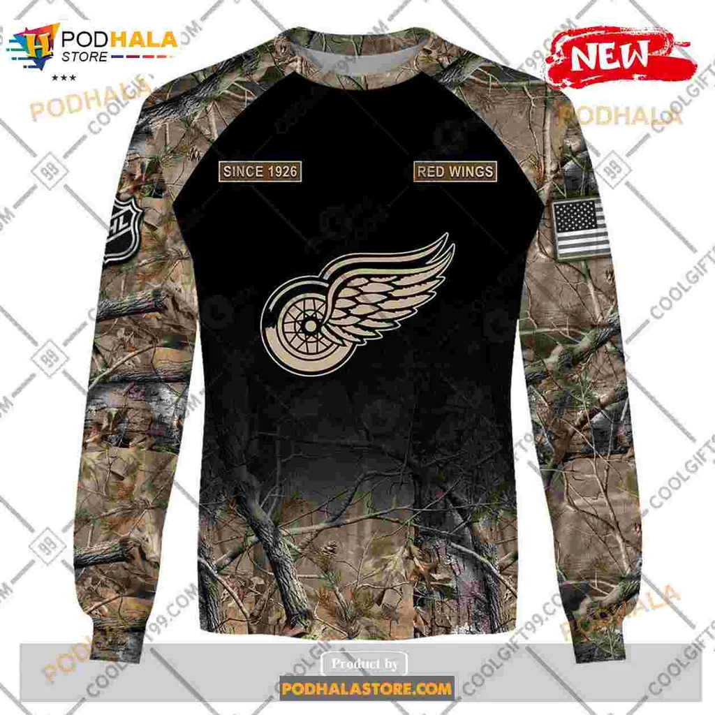 Detroit Red Wings Camouflage Hoodie Featuring Rugged Outdoor Design - View 3 Detroit Red Wings Camouflage Hoodie Featuring Rugged Outdoor Design - View 3