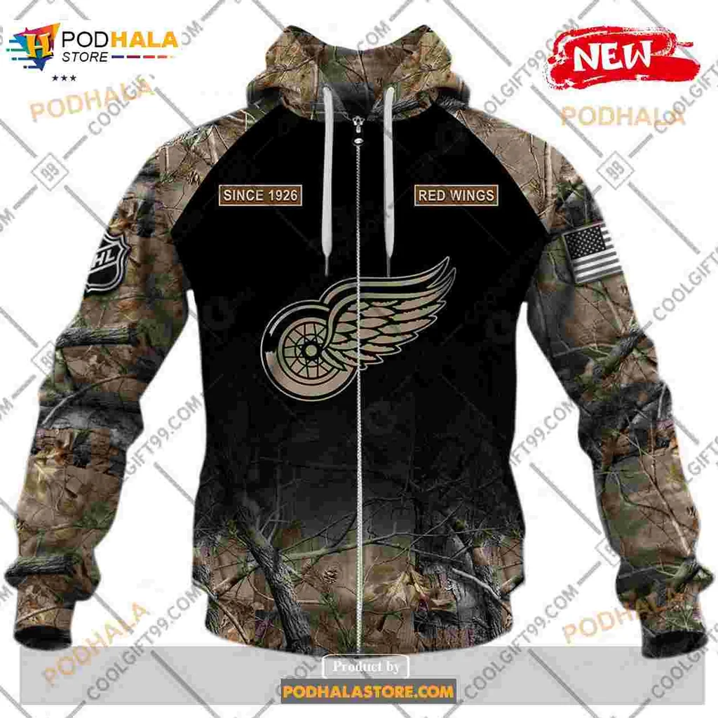 Detroit Red Wings Camouflage Hoodie Featuring Rugged Outdoor Design - Product View 5 Detroit Red Wings Camouflage Hoodie Featuring Rugged Outdoor Design - Product View 5
