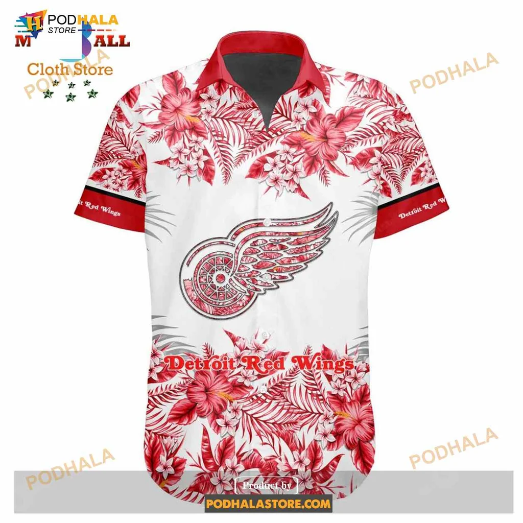 Detroit Red Wings Floral Hawaiian Shirt With Vibrant Tropical Design