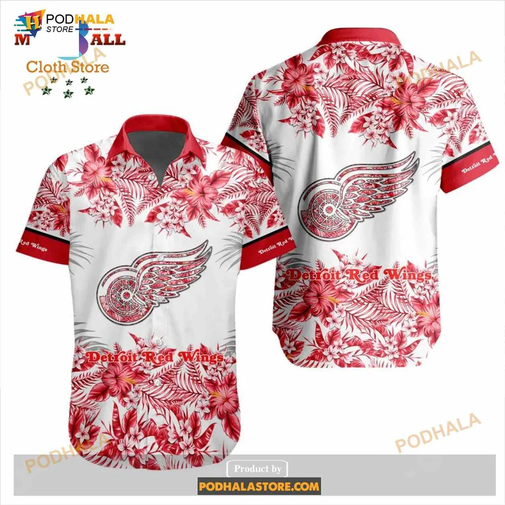 Detroit Red Wings Floral Aloha Shirt With Vibrant Tropical Design Detroit Red Wings Floral Aloha Shirt With Vibrant Tropical Design