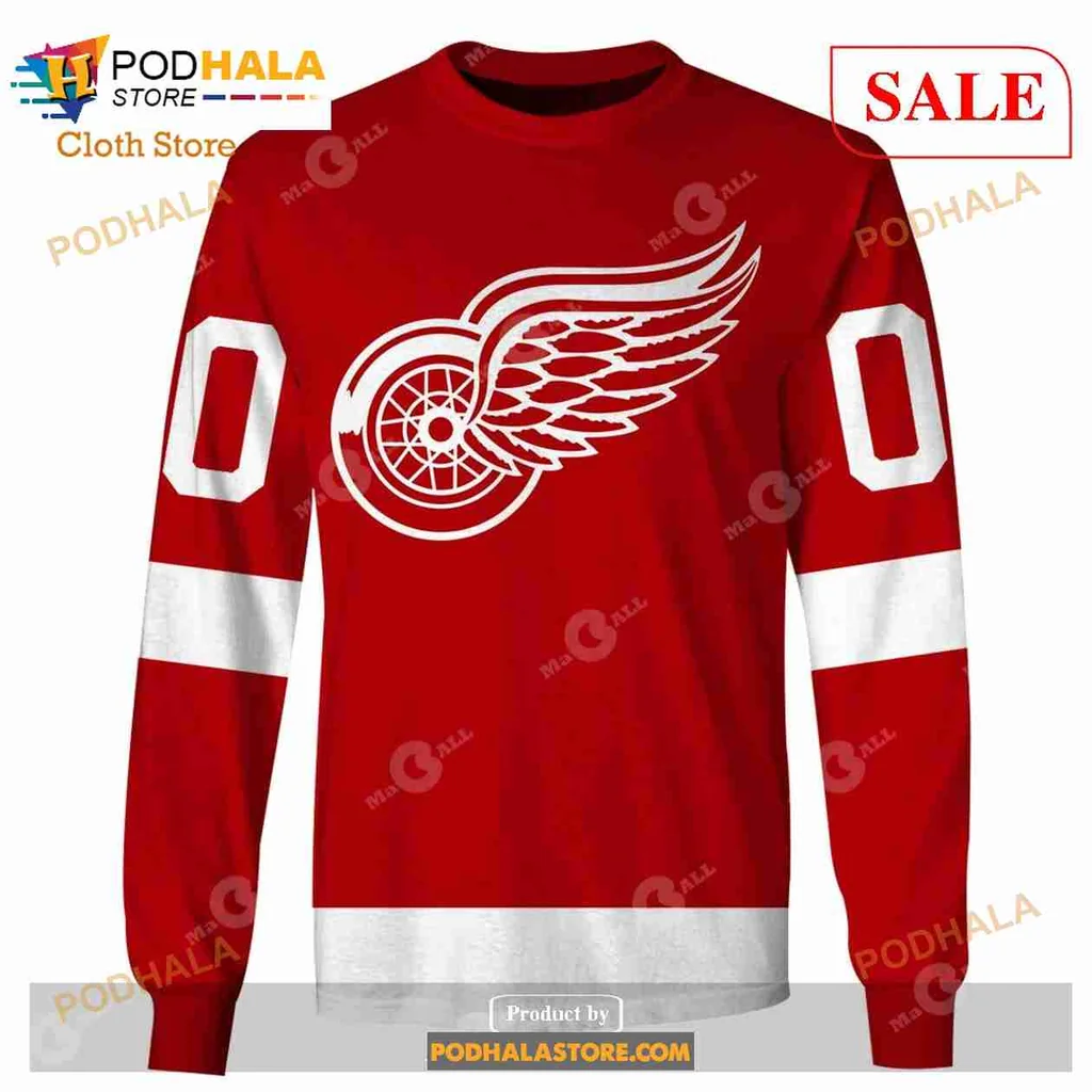 Detroit Red Wings Vintage Hoodie Featuring Iconic Winged Wheel Logo - View 2 Detroit Red Wings Vintage Hoodie Featuring Iconic Winged Wheel Logo - View 2